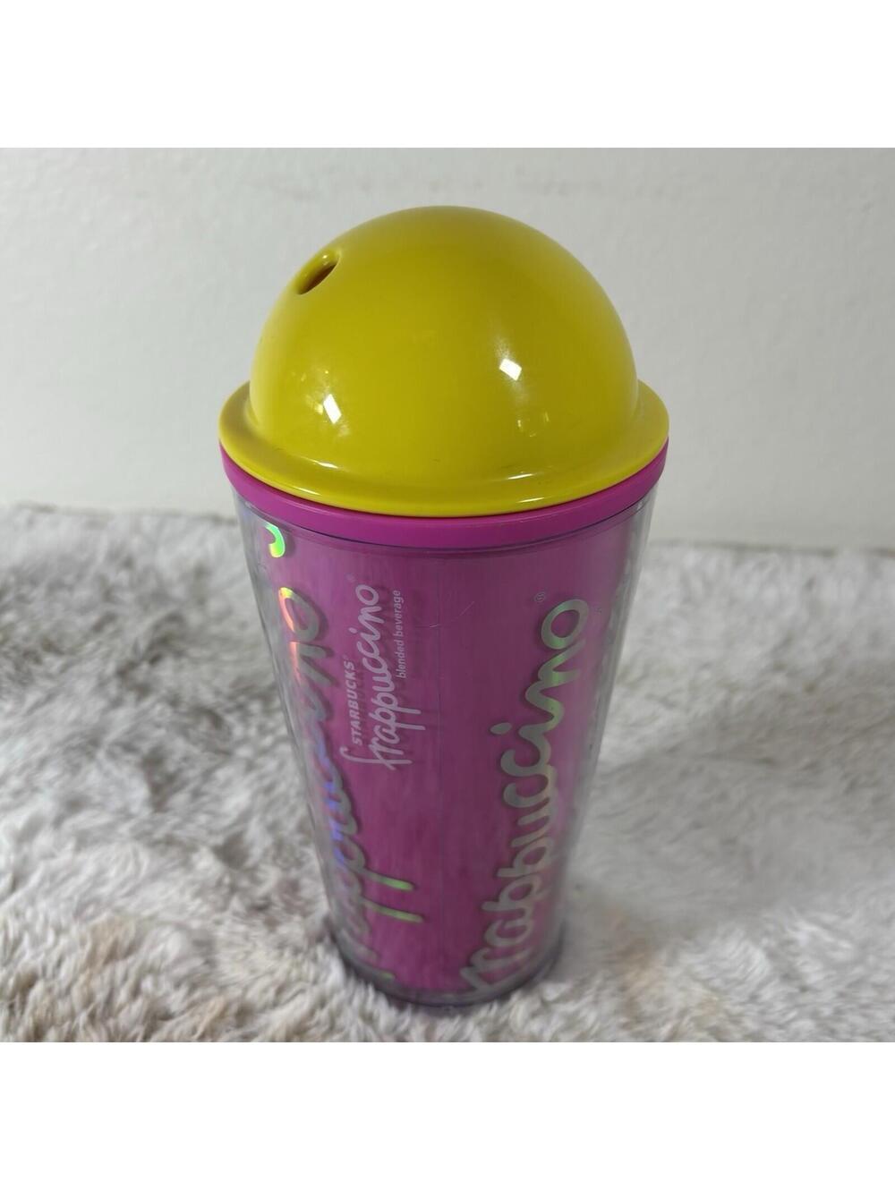 Starbucks Frappuccino Dome Lid Tumbler Pink Yellow Reusable Cup - Picture 2 of 5